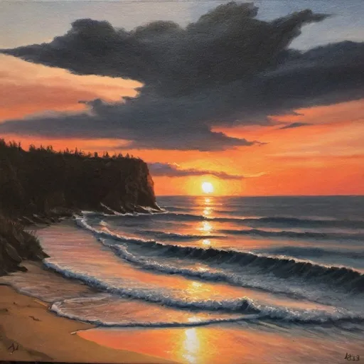 Prompt: An oil painting drawing off the sunset 