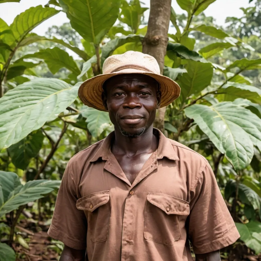 Prompt: A male cacao farmer from Ghana is standing before a transparent background.