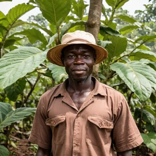 Prompt: A male cacao farmer from Ghana is standing before a transparent background.