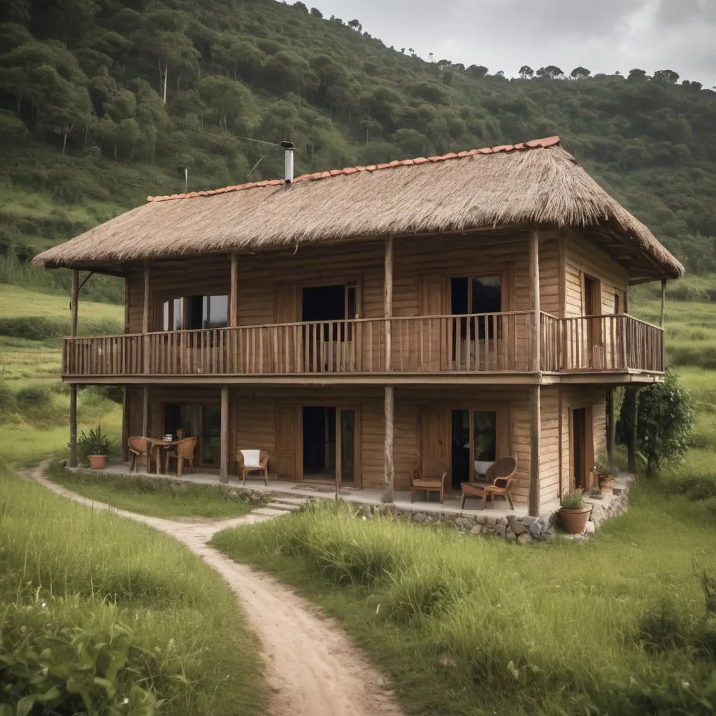 Prompt: hazme una imagen de un hotel familiar rural que trata de diferentes habitaciones distribuidas por todo el terreno del hotel y que estas habitaciones tengan diseño de cabaña rural separadas que sean pequeñas. que sea un poco lujoso
