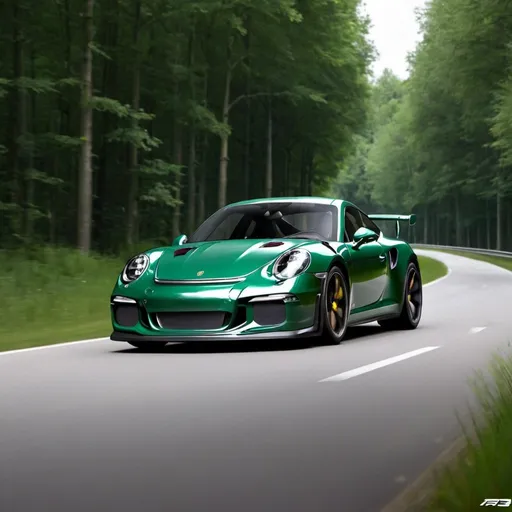 Prompt: 
Porsche GT3 Autobahn forestgreen
