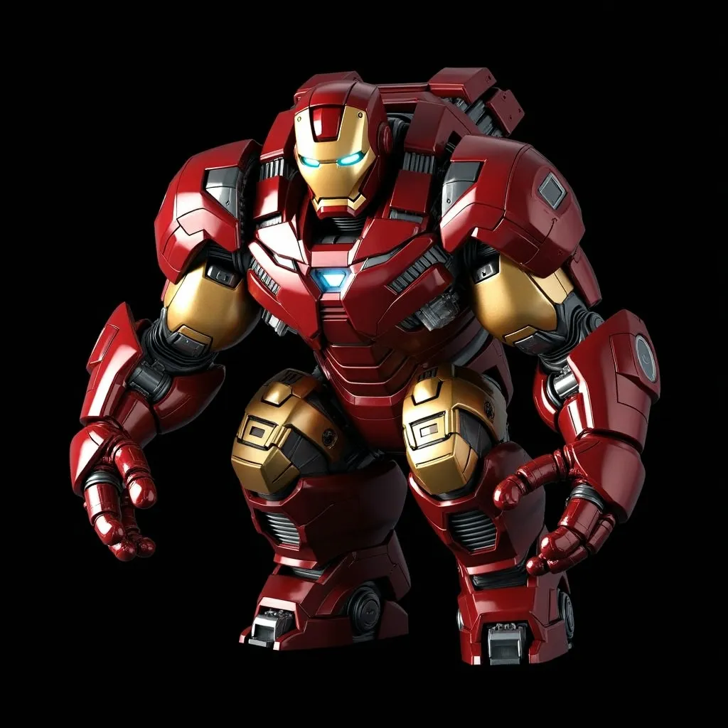 Prompt: a red and gold iron man figure is shown in a black background with a black background and a black background, Beeple, photorealism, physically based rendering, a computer rendering