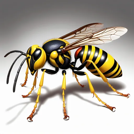 Prompt: A highly detailed and vivid illustration of a wasp, a black and yellow striped wasp, an insect with a painful sting.