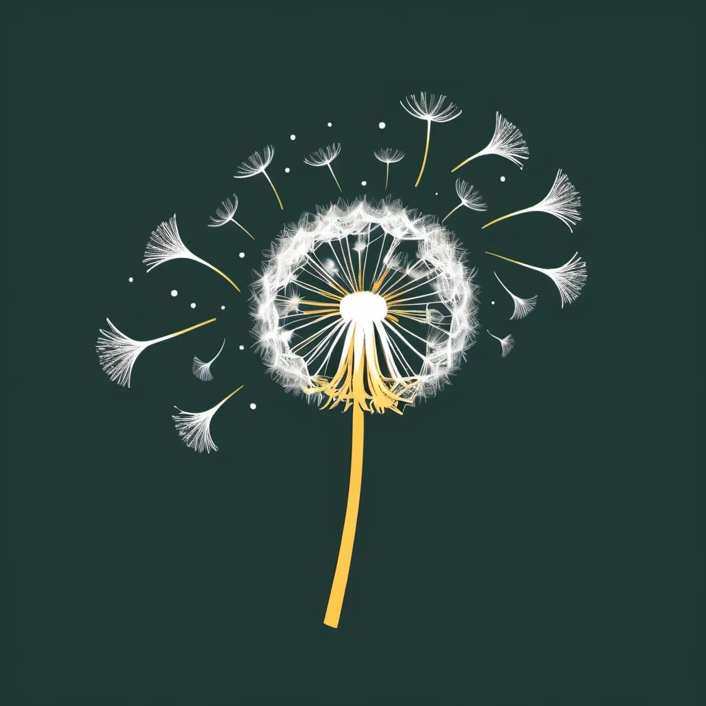 Prompt: Dandelion with seeds blowing as a logo simple