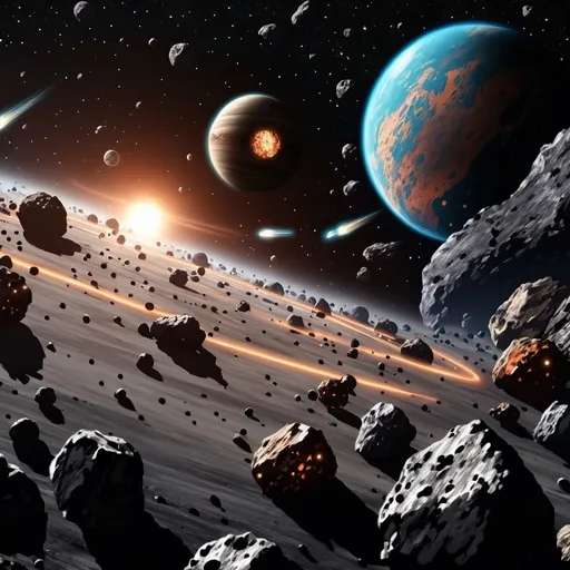 Prompt: Planet surrounded by asteroids 