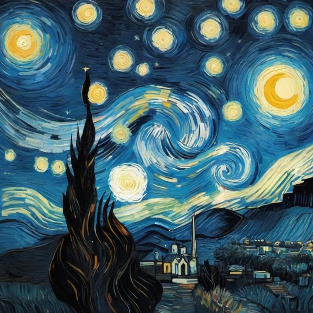 Prompt: Diseñar la noche estrellada de van gogh