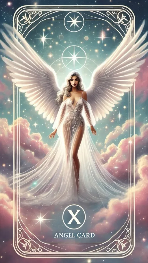 Prompt: a woman in a white dress with angel wings on her back and a star above her head, in a blue sky with stars, Anne Stokes, fantasy art, angelic, a detailed painting