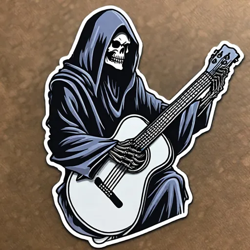 Prompt: Grim reaper playing guitar sticker