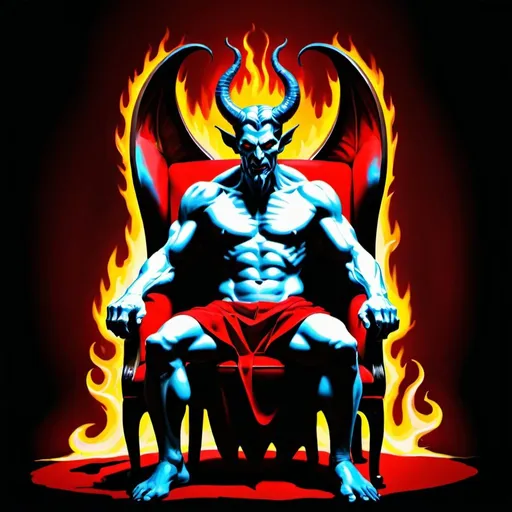 Prompt: Draw a picture of Satan Lucifer set on chaire 