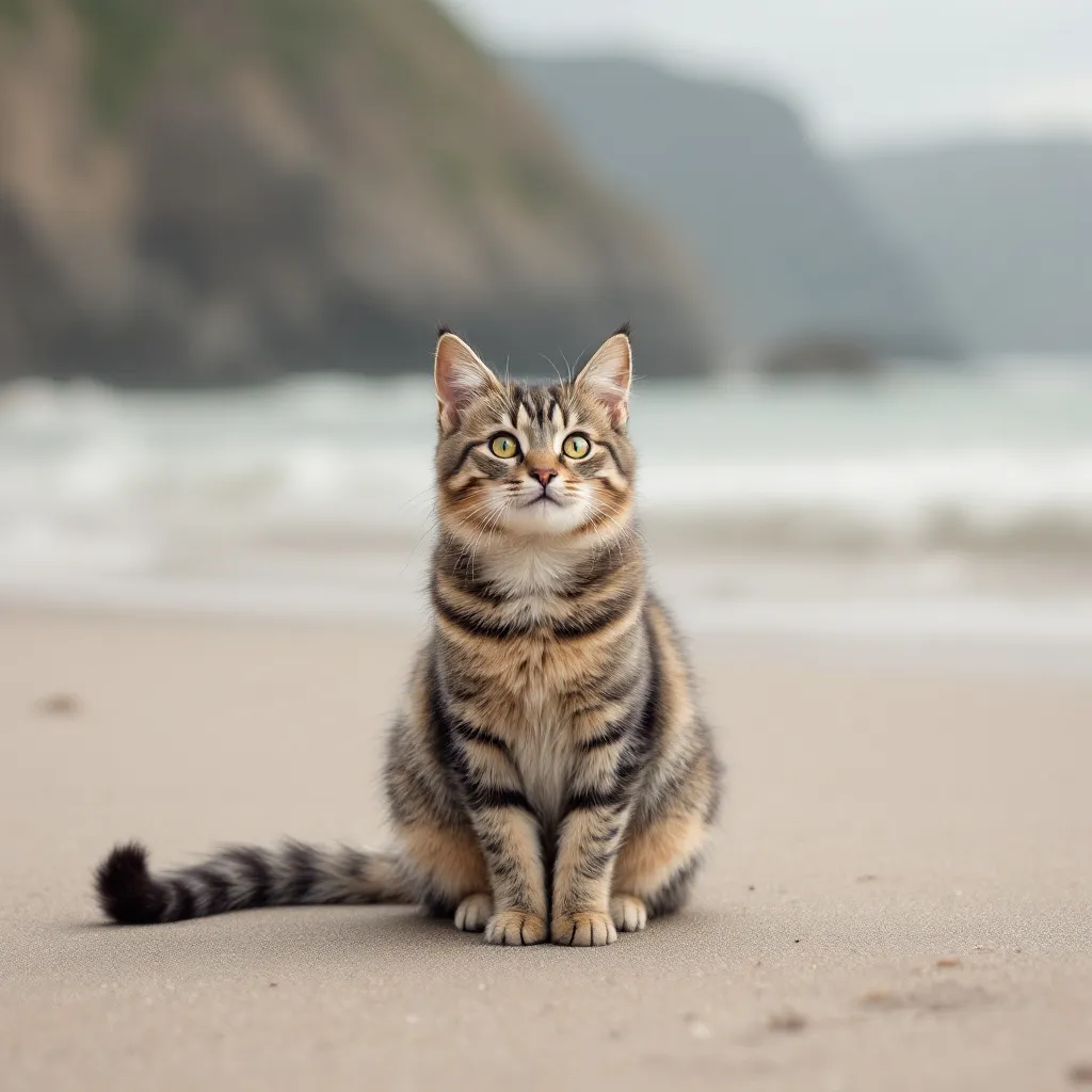 Prompt: cat sitting on the beach