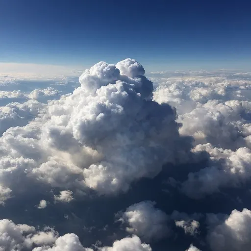 Prompt: sopra le nuvole un aereo vola, dagli oblò si vedono alcune faccie dei passeggeri