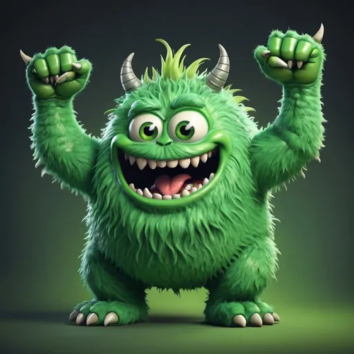 Prompt: Happy Green fury monster