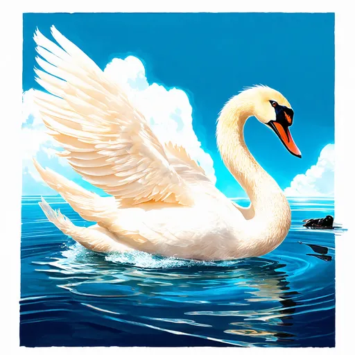 Prompt: Graceful Swan Monster gliding, tshirt vector, Chromogenic Color Print illustration, white background