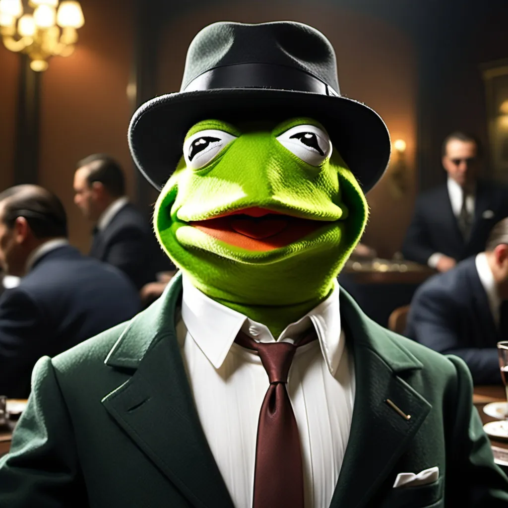 Prompt: Kermit the frog in the Mafia
