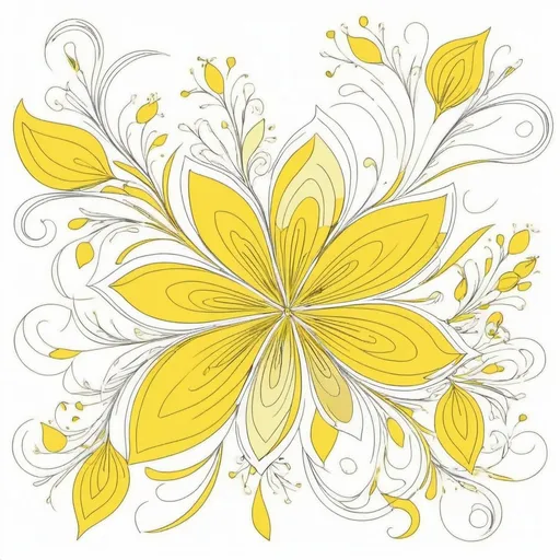 Prompt: A delicate floral abstract design for bliss.... a pretty and beautiful design.... yellow colour. White background.... line art. Vector image