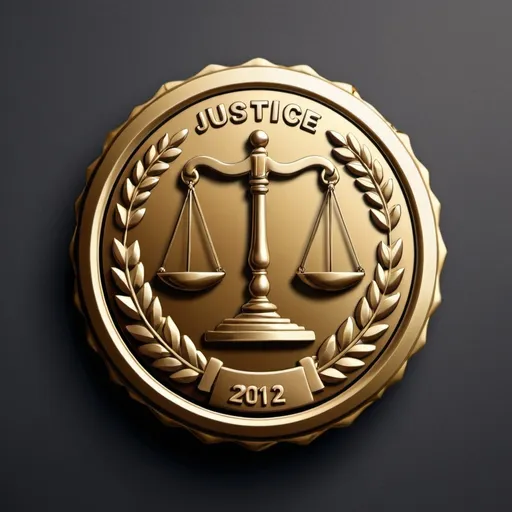 Prompt: A gold 2d badge that embodies the value " JUSTICE " and also have the word in the middle of the badge