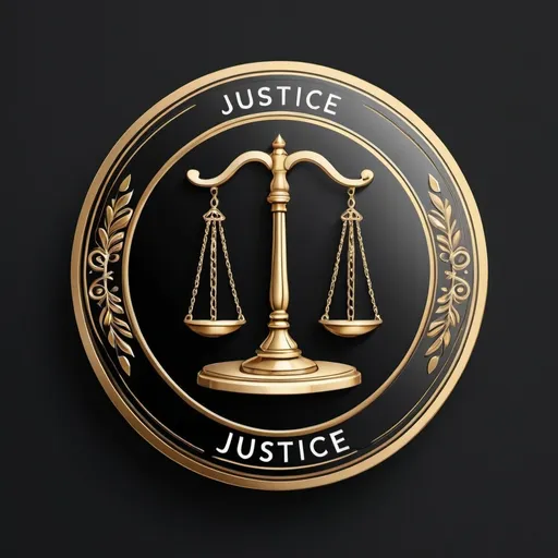 Prompt: A mostly gold 2d badge that embodies the value " JUSTICE " and also have the word in the middle of the badge