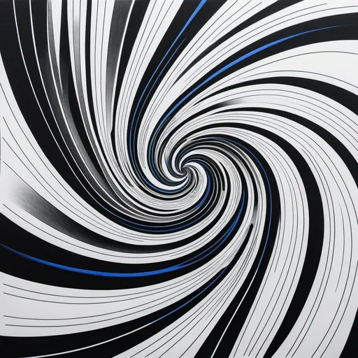 Prompt: a drawing of a black and white swirly pattern on a white paper with a blue background and a black and white pen, Art & Language, abstract illusionism, spirals, an abstract drawing