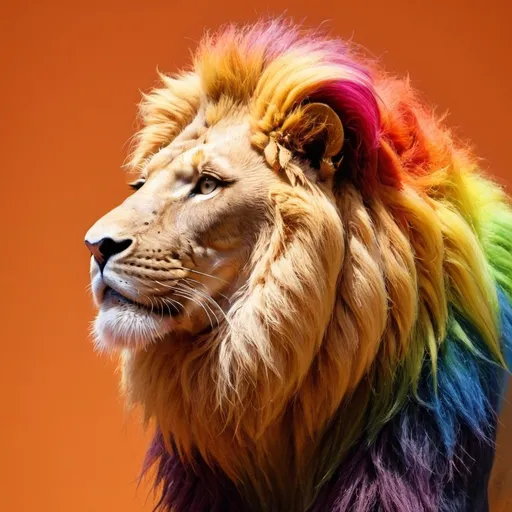 Prompt: rainbow flower on a orange lion