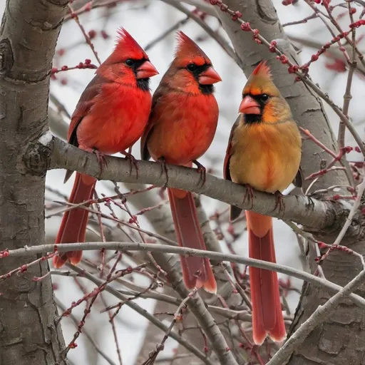Prompt: 3 cardinals in a tree