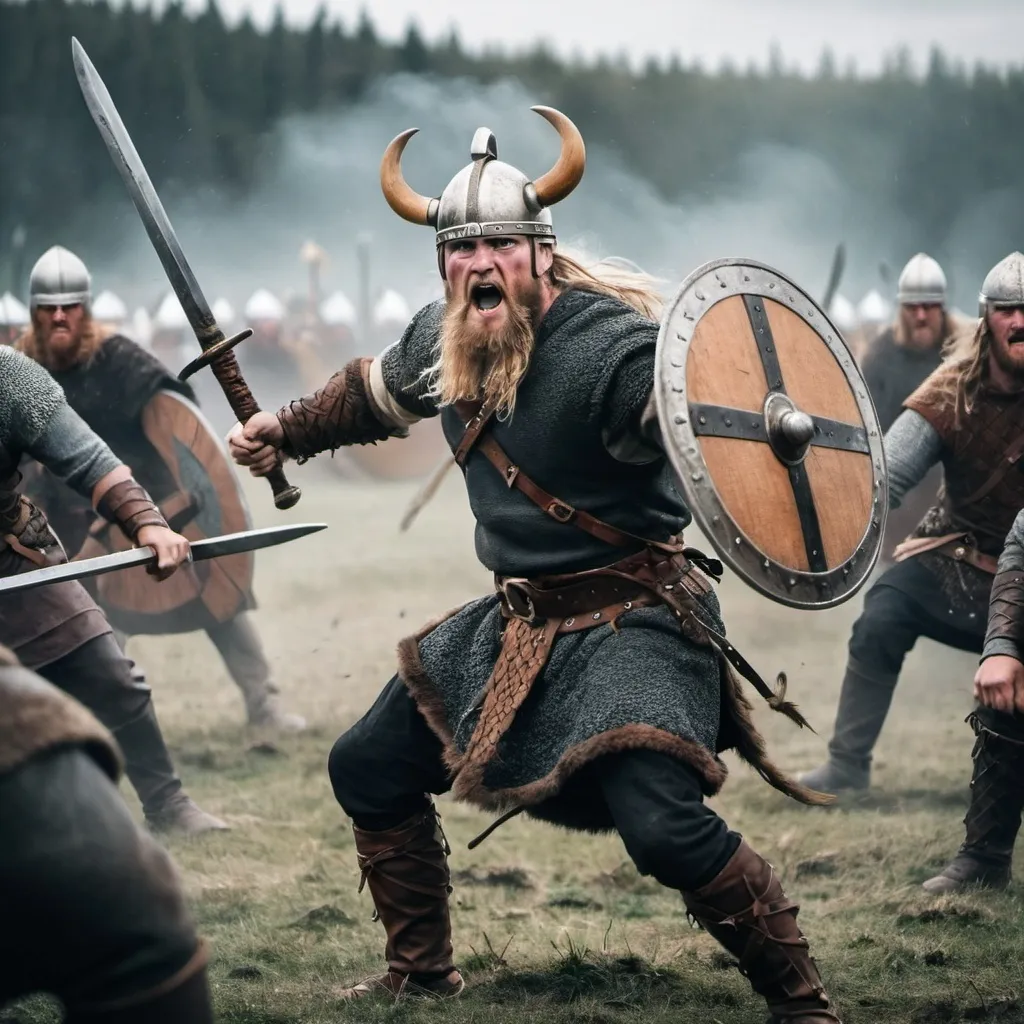 Prompt: A viking warrior in battle 