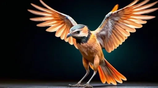 Prompt: A bird with its wings open, showing the full body and facing forward