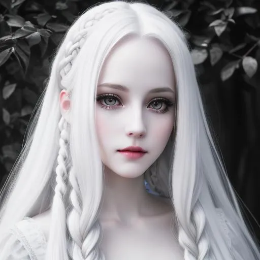 Prompt: [Hyper realistic], [Sharp Detail], [Extreme Detail]  [Dark creepy atmosphere] [professionally shot full body photograph taken with a high quality digital camera] of a [ghost] with [long white hair styled in intricate braids],[bright round eyes], [Full lips], [extremely pale skin]