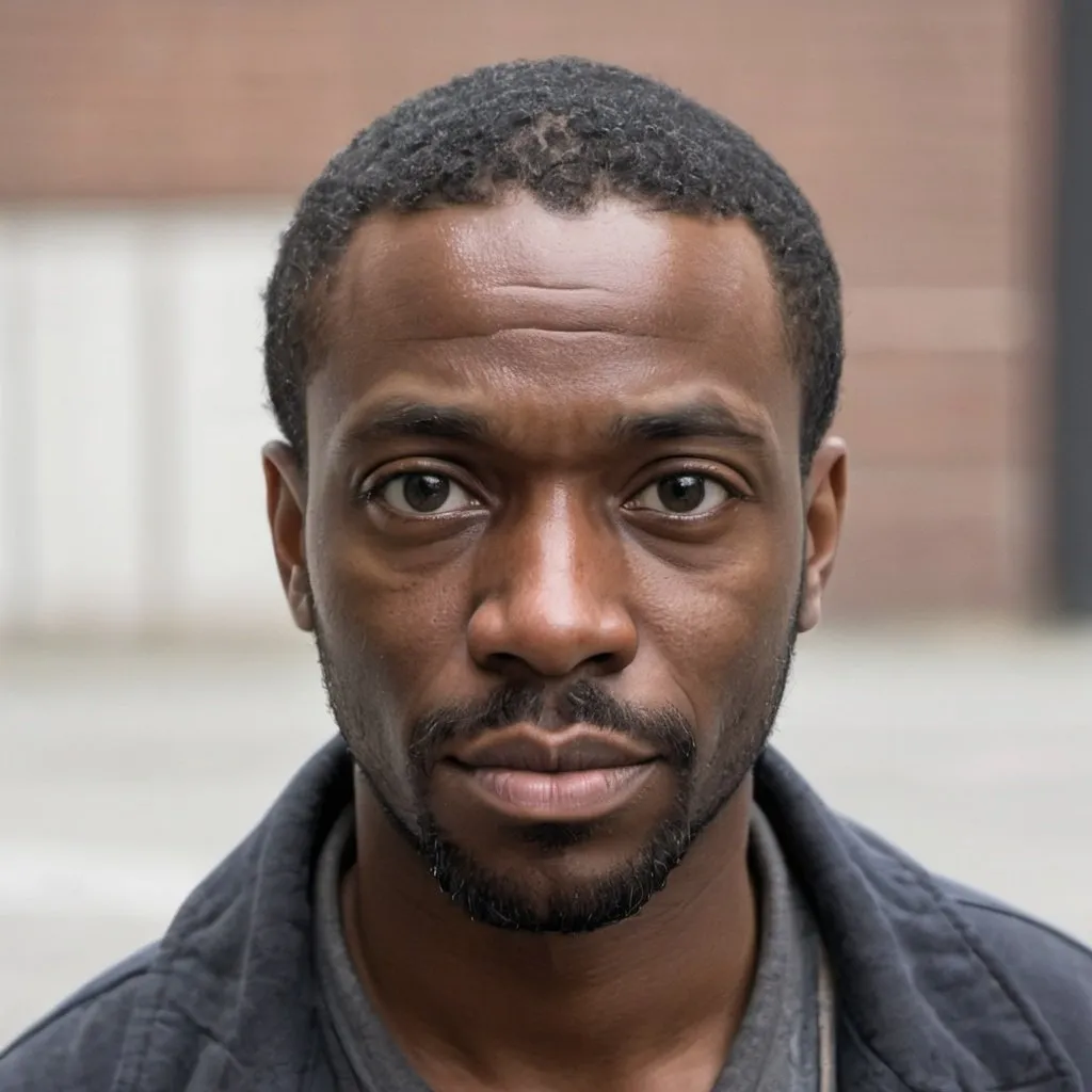 Prompt: Attractive black homeless man early 30s headshot