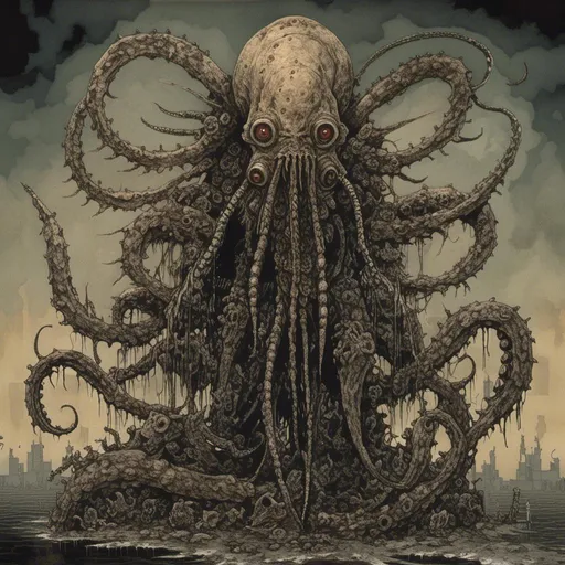 Prompt: <mymodel>Elder god of cruelty, humanoid with cephalopod features, beautiful but horrifying, high quality, detailed, horror, Lovecraftian, cephalopod tentacles, intricate and horrifying beauty, dark and eerie lighting, sinister presence, grotesque elegance, otherworldly, nightmarish, surreal, terrifying beauty, gothic, haunting, quality craftsmanship