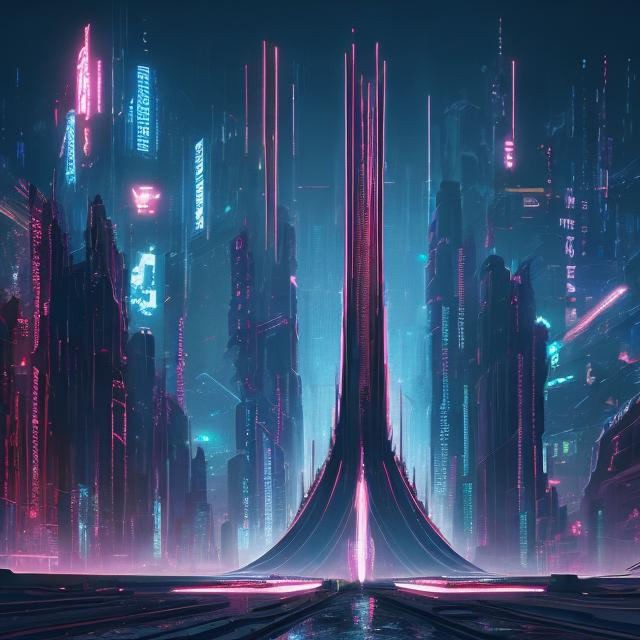 Prompt: symmetric digital artwork of cyberpunk isengard