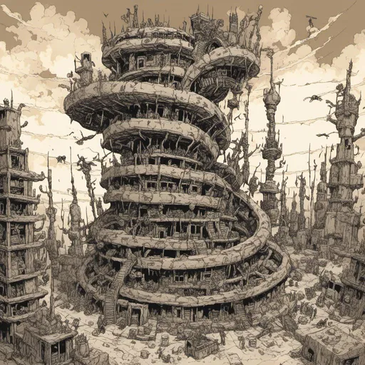 Prompt: coiled serpent-shaped hive city, desert wasteland, in <mymodel> style