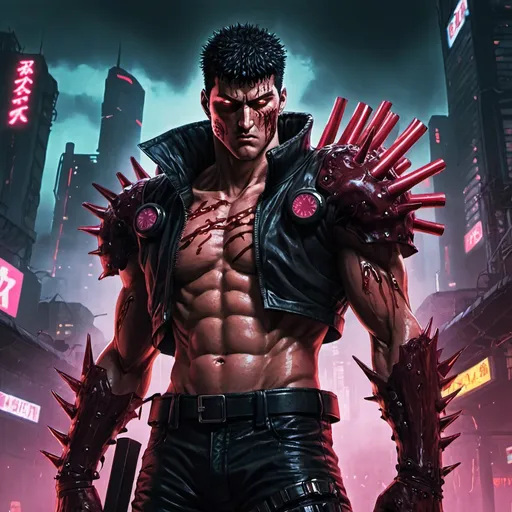 Prompt: well-lit digital artwork of cyberpunk Guts, Berserk