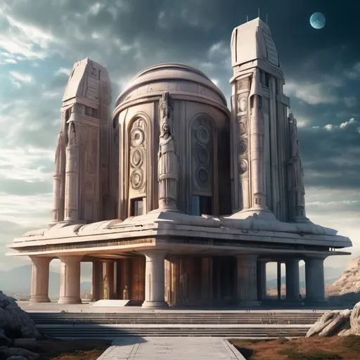 Prompt: futuristic temple to Roman goddess Minerva, dystopian science fiction