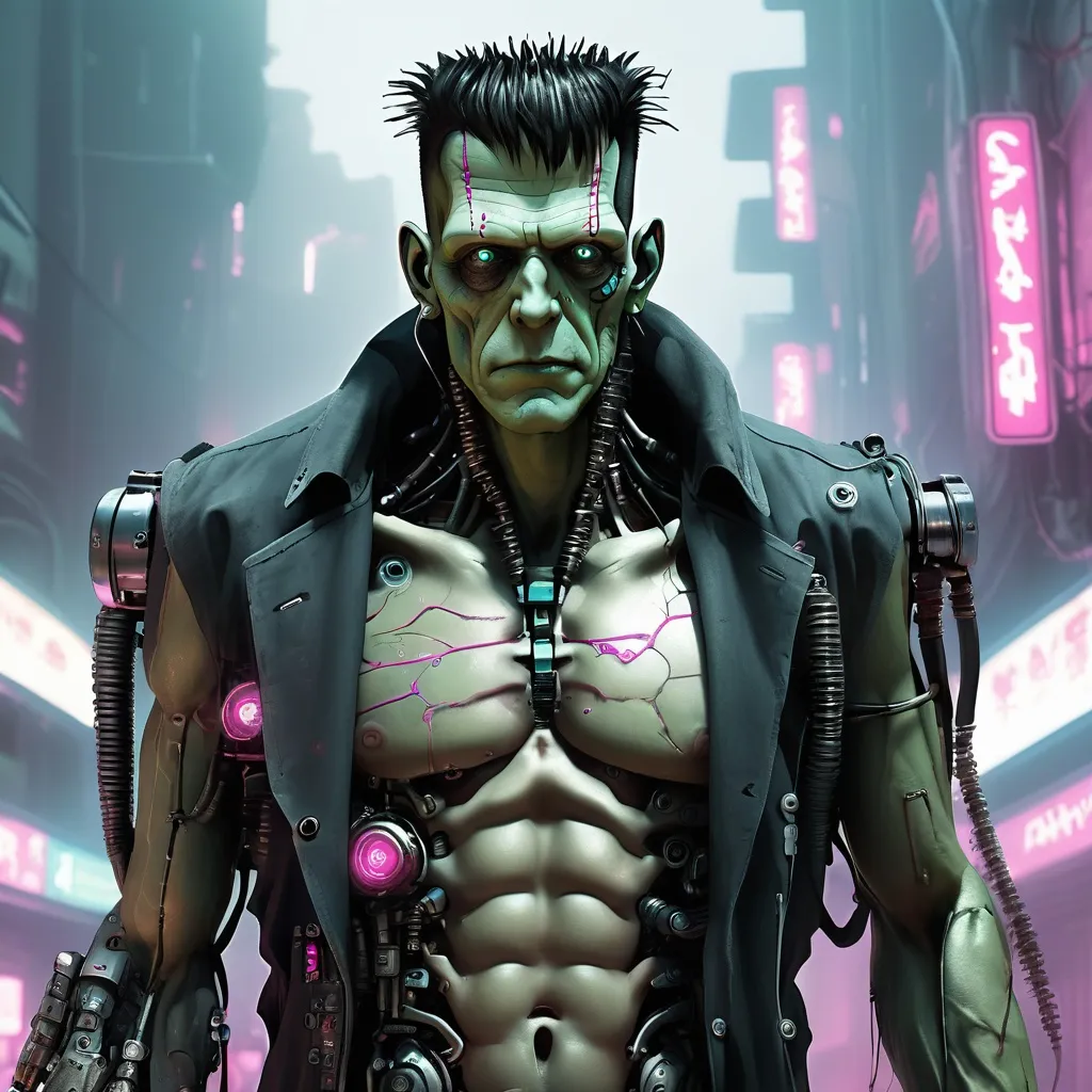 Prompt: cyberpunk frankenstein, technological modifications