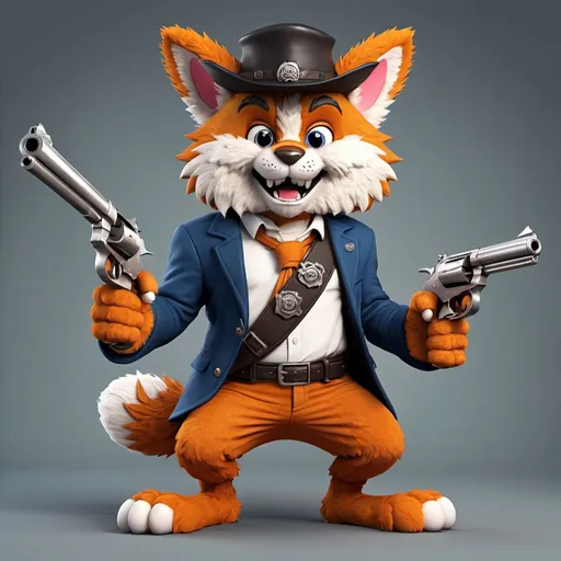 Prompt: furry mascot with large revolver