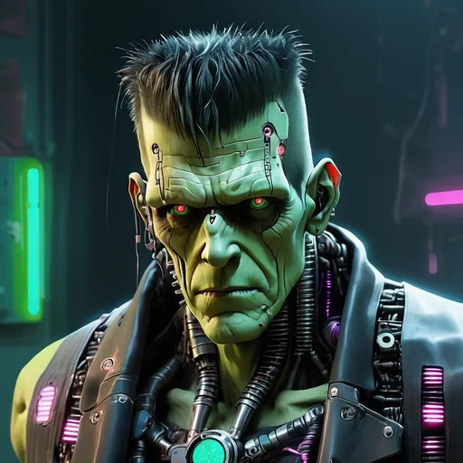 Prompt: cyberpunk frankenstein, technological modifications