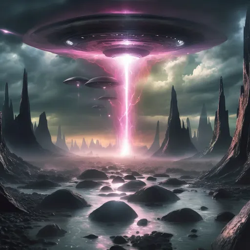 Prompt: an alien invasion through multidimensional rift