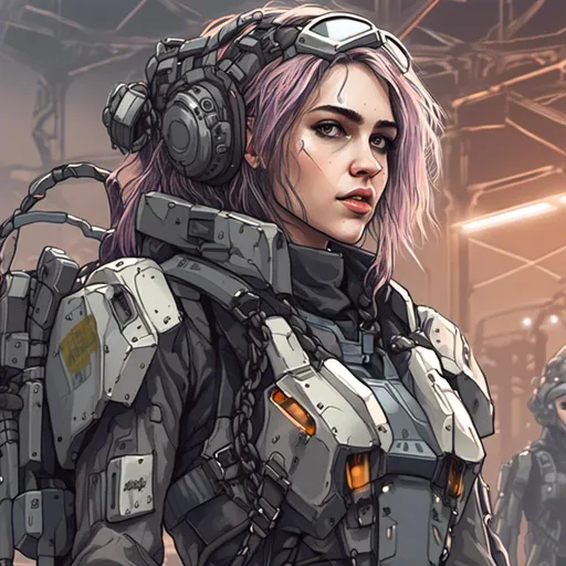 Prompt: <mymodel>Anime illustration of a mech pilot at a military base, cool and metallic color tones, futuristic military setting, detailed mechanical design, intense and determined expression, high-tech military outfit, glowing control panels, best quality, highres, ultra-detailed, anime, sci-fi, cool tones, military, detailed machinery, professional, atmospheric lighting