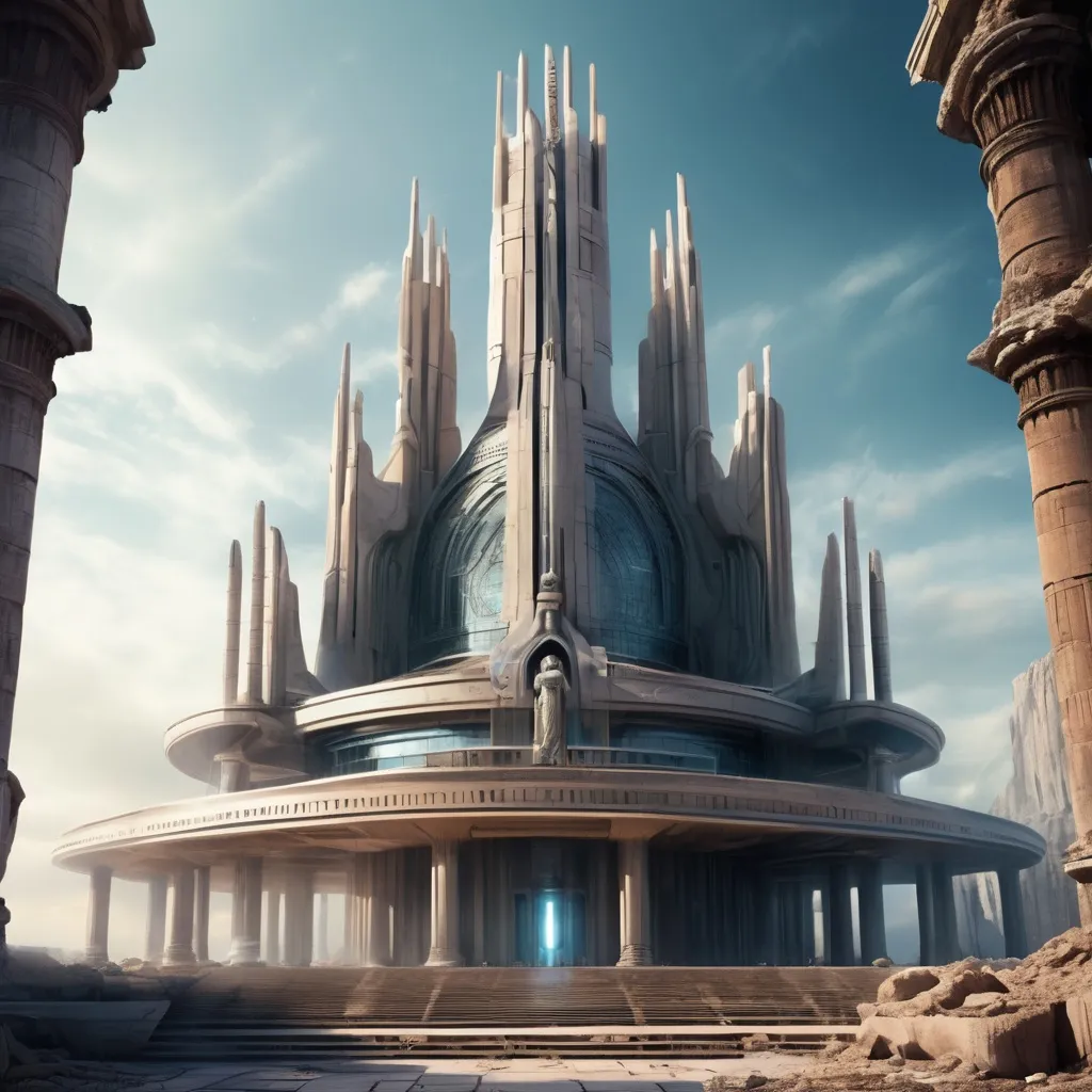 Prompt: futuristic temple to Roman goddess Minerva, dystopian science fiction