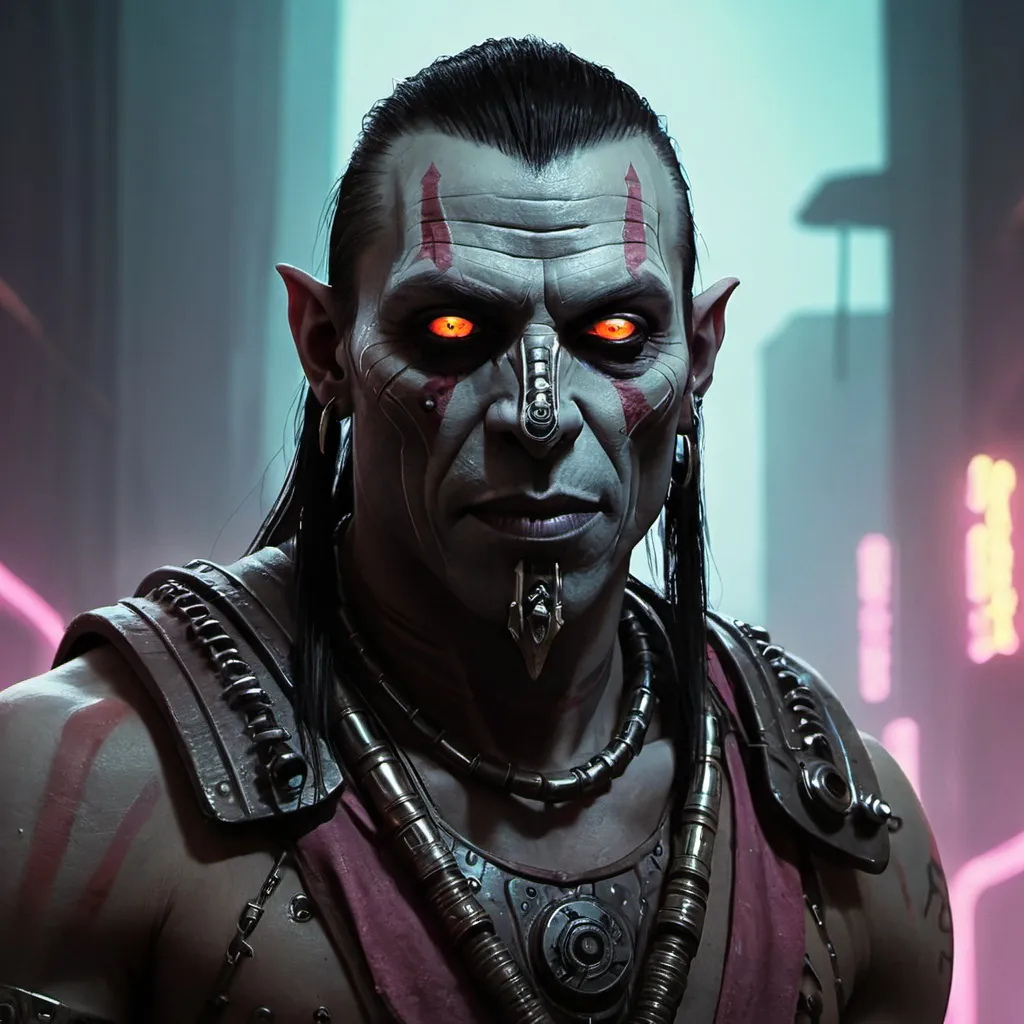 Prompt: well-lit digital artwork of cyberpunk Uruk-hai