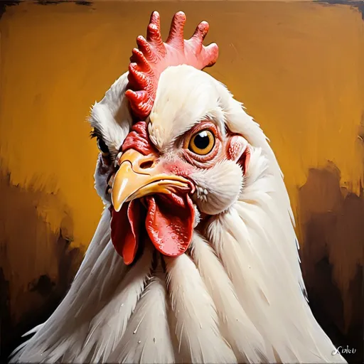 Prompt: vibe-based painting of a sad chicken