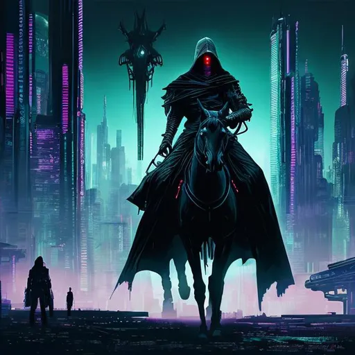 Prompt: digital artwork of cyberpunk nazgul