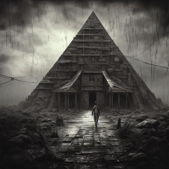 Prompt: Detailed, high-res digital artwork of Pyramid Head, dark and eerie atmosphere, rusty metal textures, horror genre, intense and menacing presence, haunting and unsettling, cool-toned lighting, foggy environment, cinematic quality, horror, intimidating, rusty metal, eerie atmosphere, menacing presence, detailed, atmospheric lighting, foggy, high-res, digital art