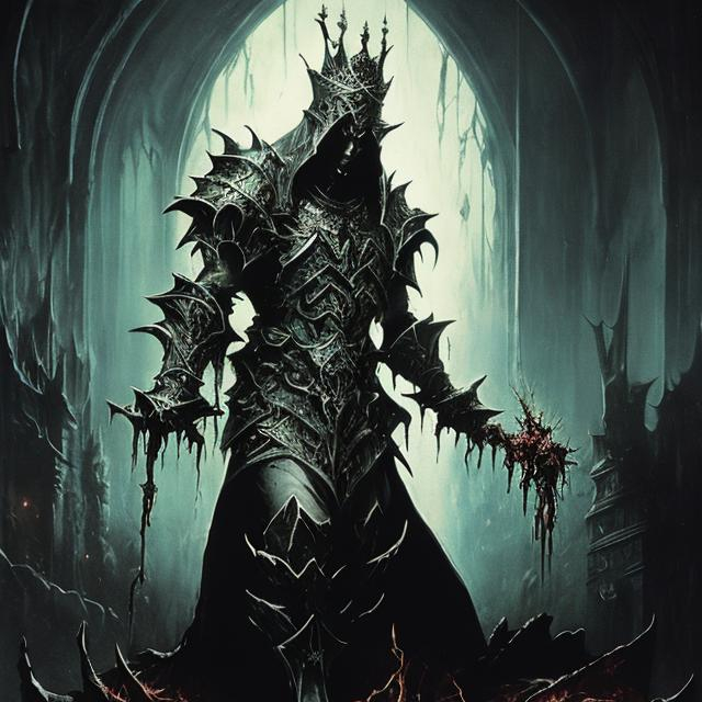 Prompt: Dark fantasy king, corrupted by years of moral decay