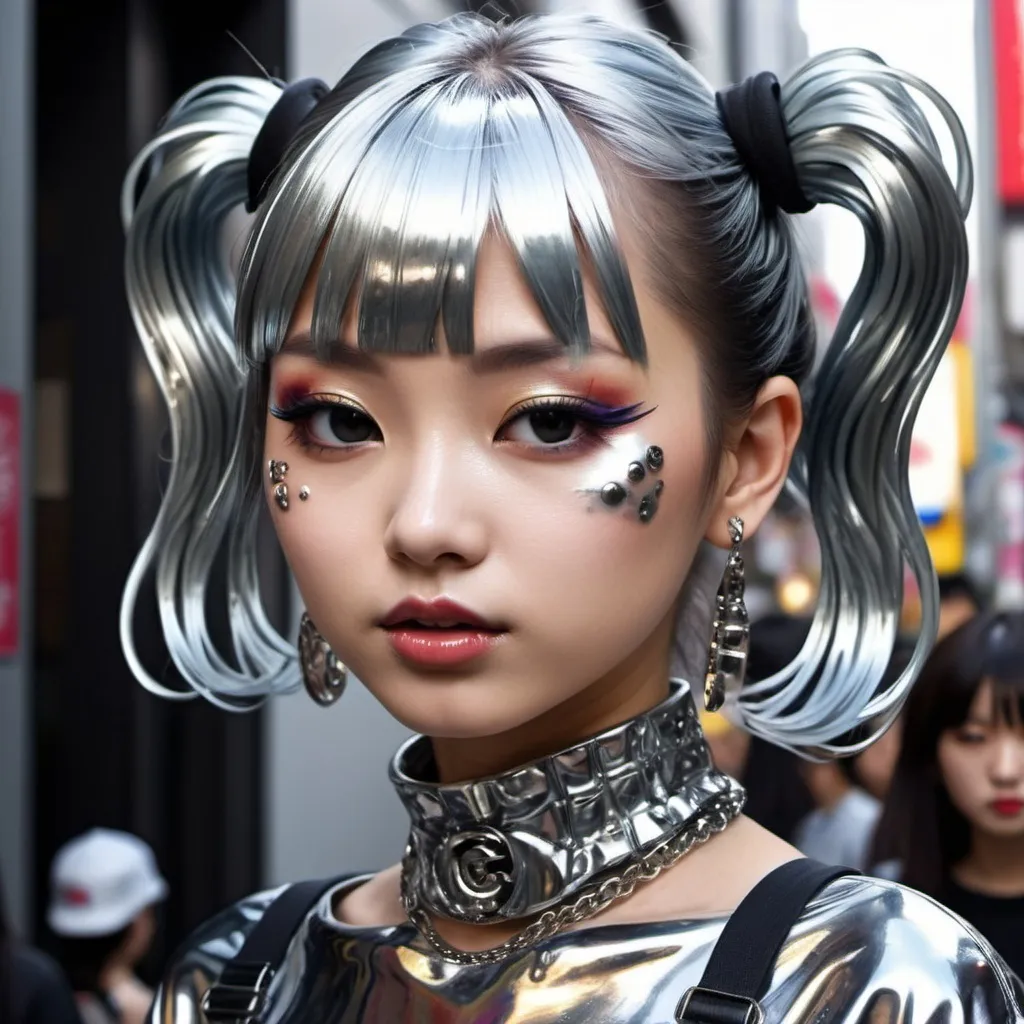 Prompt: liquid metal harajuku girl