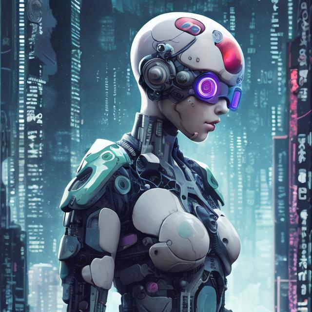 Prompt: ghost in the shell inspired, cyborg girl, bald head, goggles, dynamic pose, urban setting
