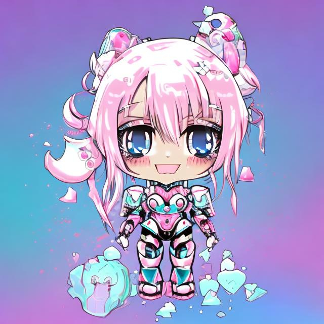 Prompt: chibi anime robot, arizona iced tea aesthetic, highres, best quality