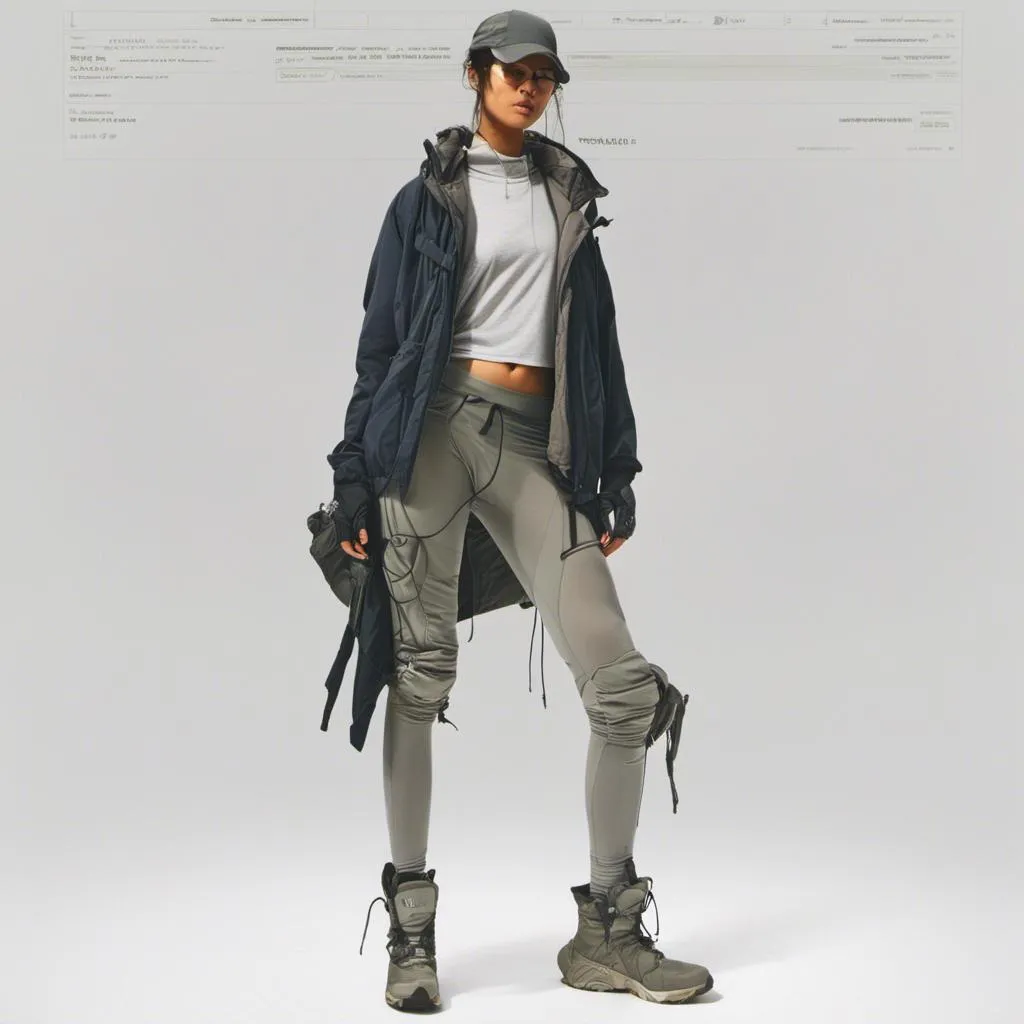 Prompt: digital art, <mymodel>female anime hacker, navy and grey clothes, confident pose, futuristic office setting