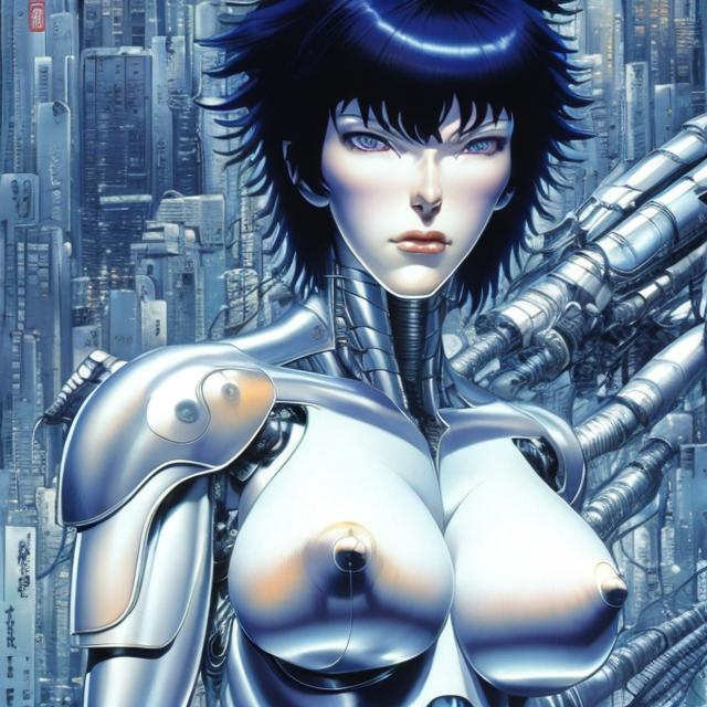 Prompt: ghost in the shell, hajime sorayama art style