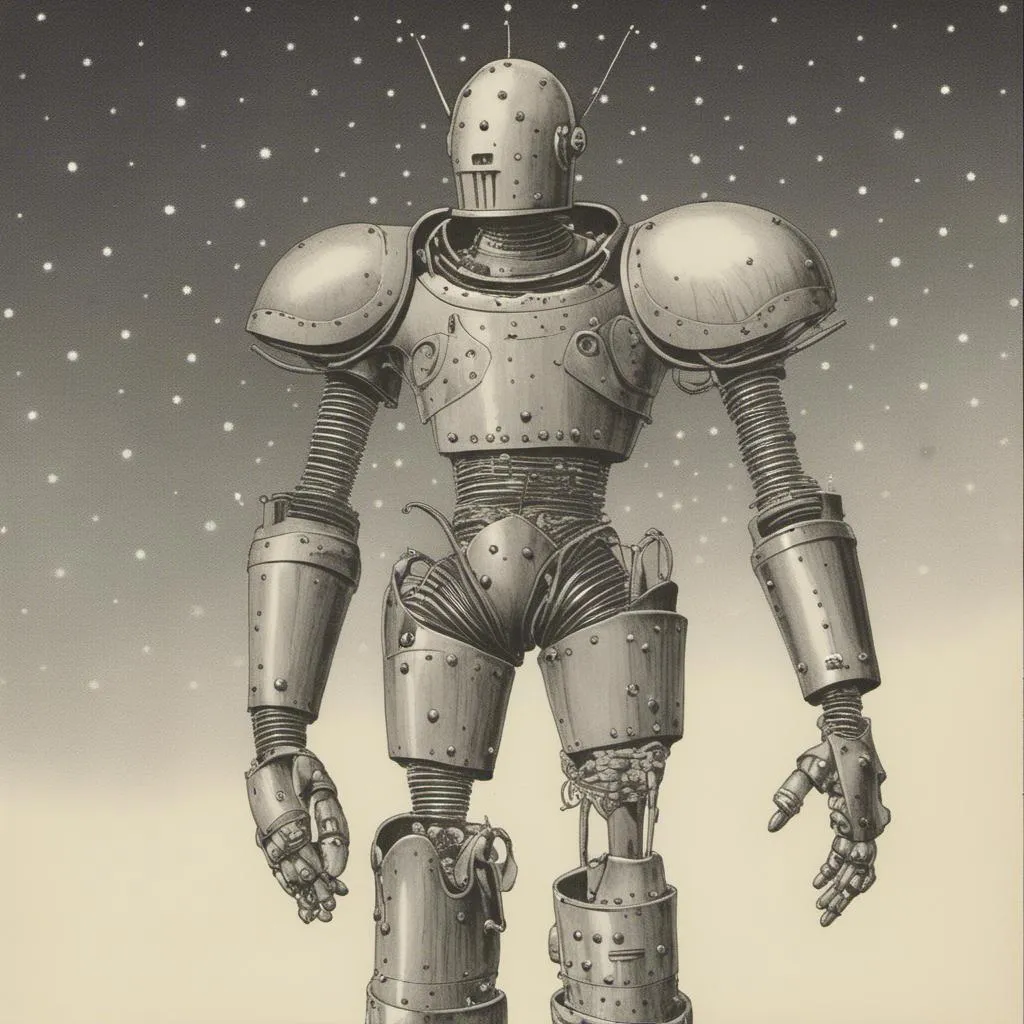 Prompt: <mymodel> 1960s sci-fi suit of armor robot